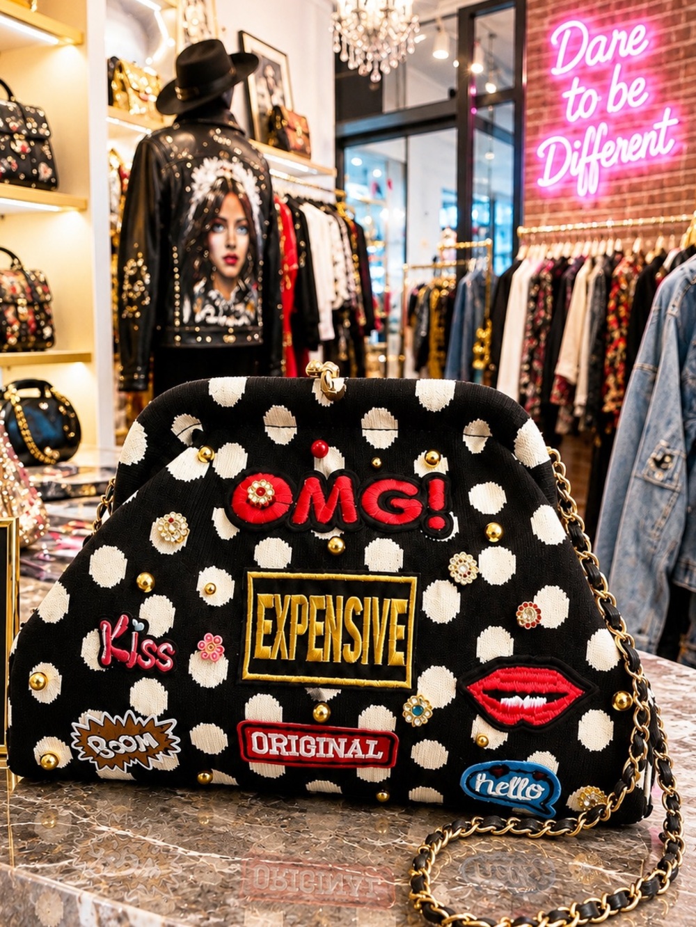 Customize clutch with unique patches that makes this bag of one of one